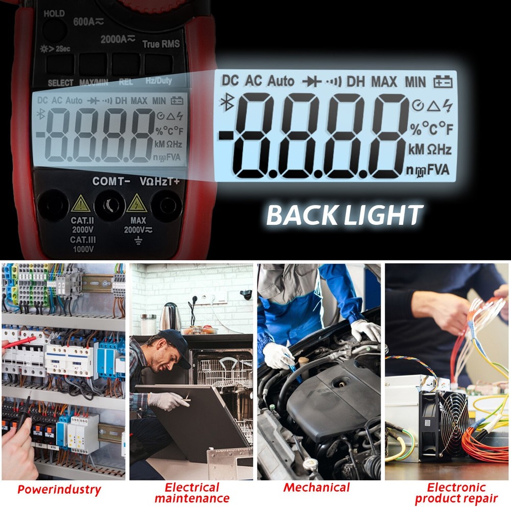 Digital Clamp Meter Multimeter 2000A 2000V TRMS AC DC Current Volt Amp 6000Count