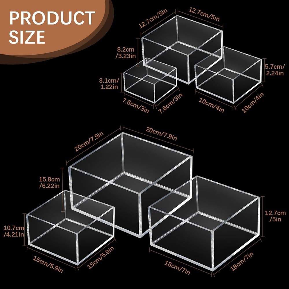 6 Pack Acrylic Risers for Display Acrylic Cube Boxes Risers Display Stands wi...
