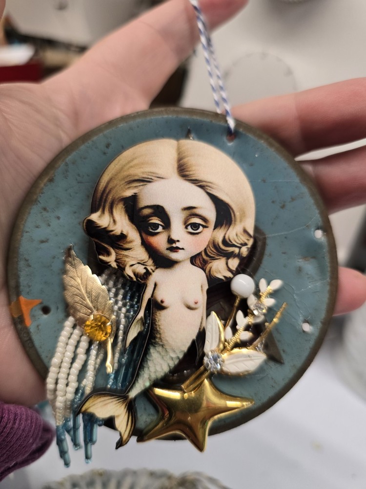 Upcycled Mermaid Assemblage Art Ornament Found Object Artwork