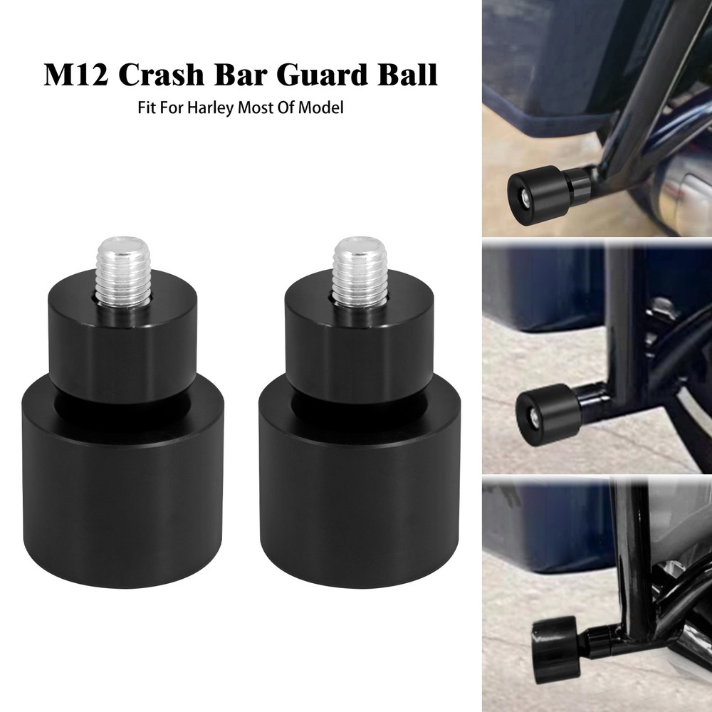 2x Engine Protective Guards Crashs Bars Black Protector M12 End Balls For Harley