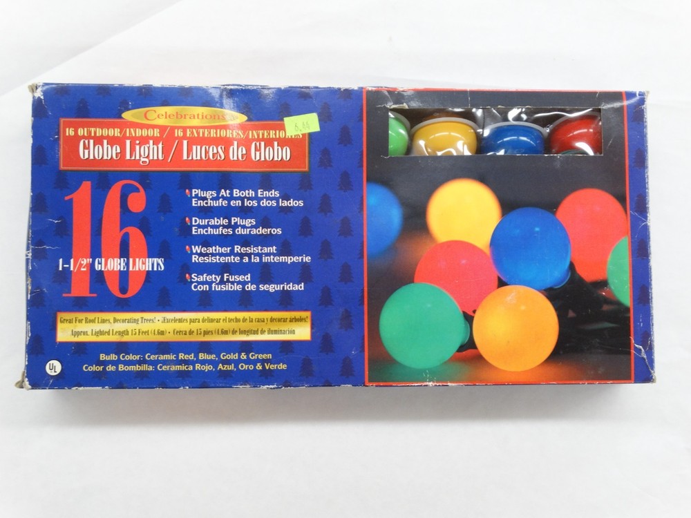 Vintage NOS Celebrations 1 1/2" Globe 16 Light String