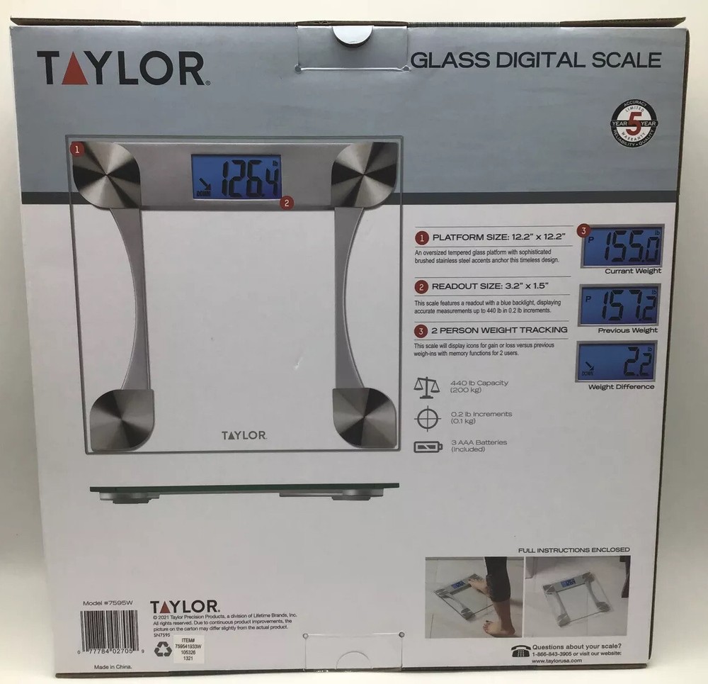 Taylor 440 lb Digital Glass Scale with Weight Tracking Oversized Platform