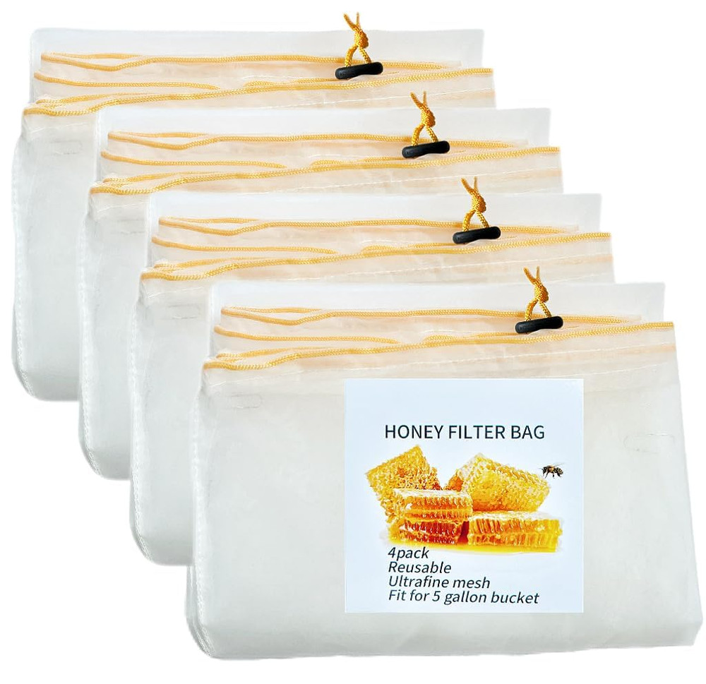 Honey Strainer, 4 Pcs Honey Filter Bag Ultra-Fine Mesh Strainer with Adjustable