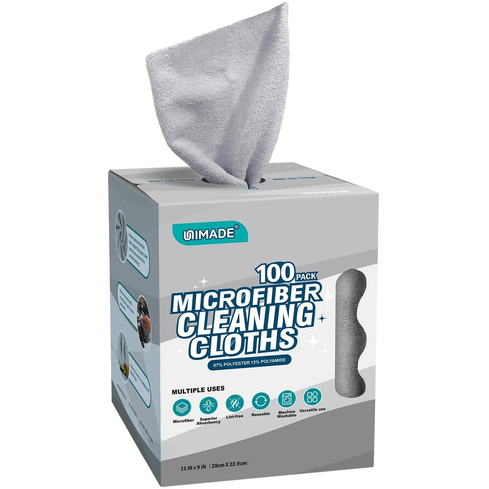 UNIMADE Microfiber Cleaning Cloth, 100 Sheets 100 Pack, Grey