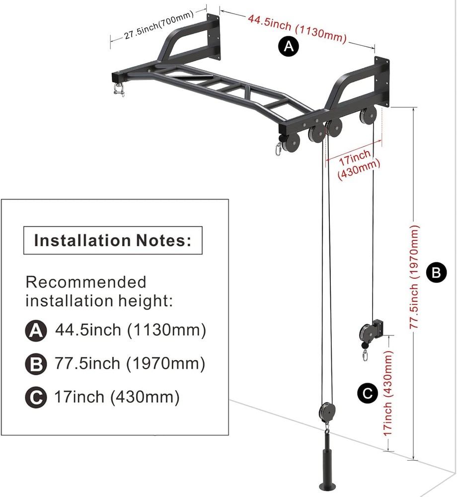 SELEWARE 48'' Heavy Duty Pull Up Bar Wall Mount Multi-function Chin up Bar with