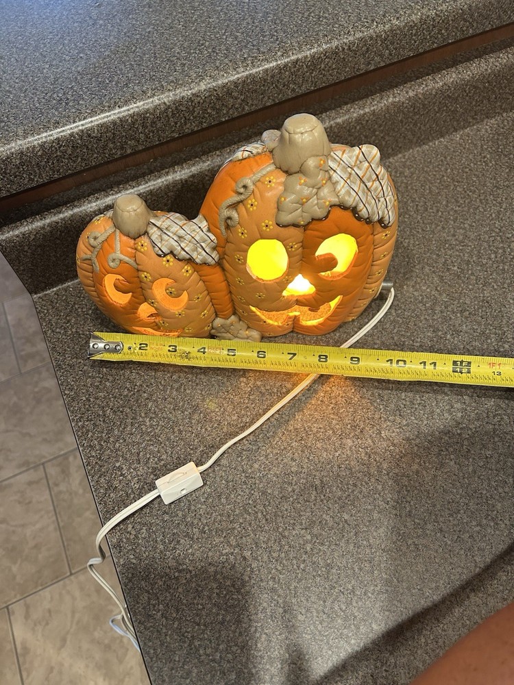 Ceramic Light Up Halloween Jack-O-Lantern Pumpkin Patch Light double Sided
