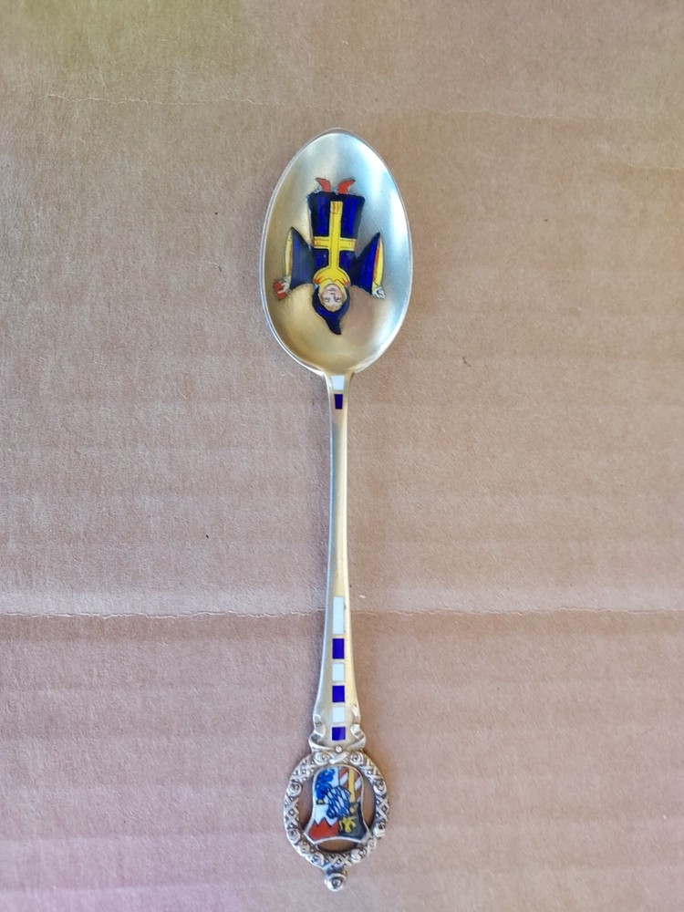 Antique 800 Solid Silver Enamel Decorated Bavaria Spoon Hallmarked