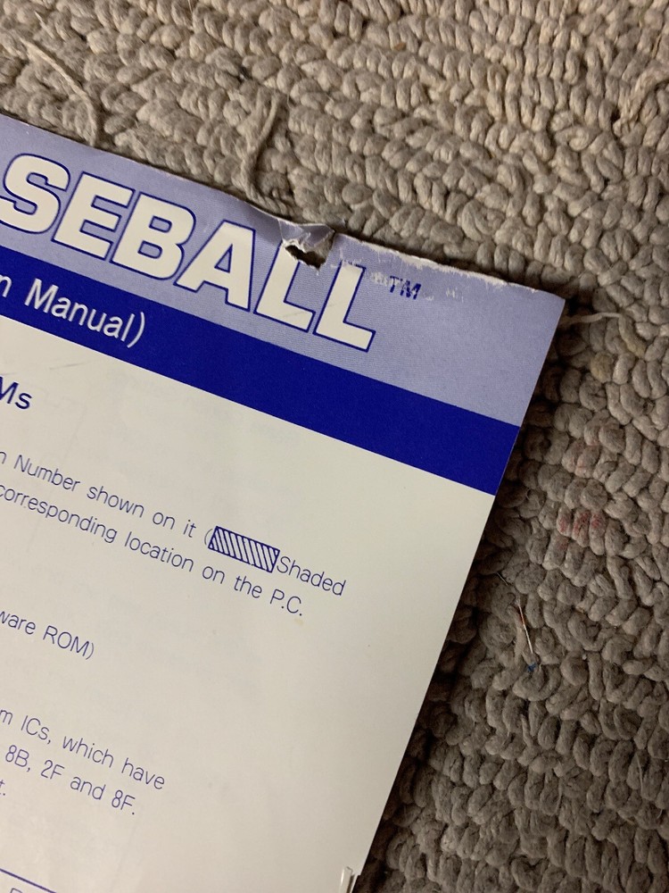 original Vs Baseball System Nintendo Arcade Game manual