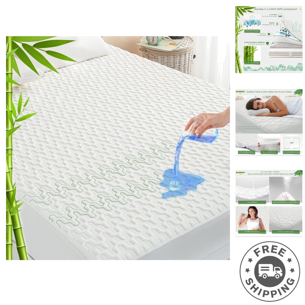 Deep Pocket Twin Waterproof Mattress Protector - Rayon Bamboo & Machine Washable