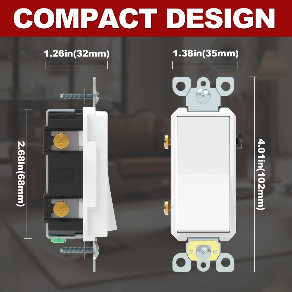 ThunderWay 3-Way Decorator Light Switch White, Single Pole or 3 Way, White