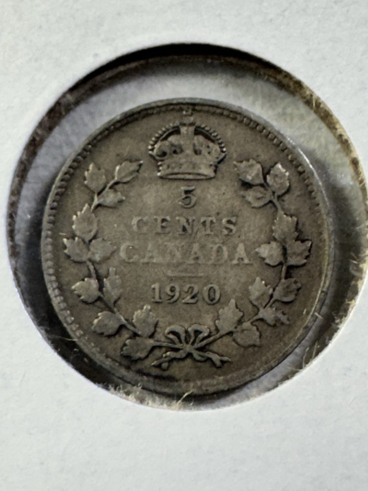 1920 Canada 5 Cents Silver Coin Cleaned