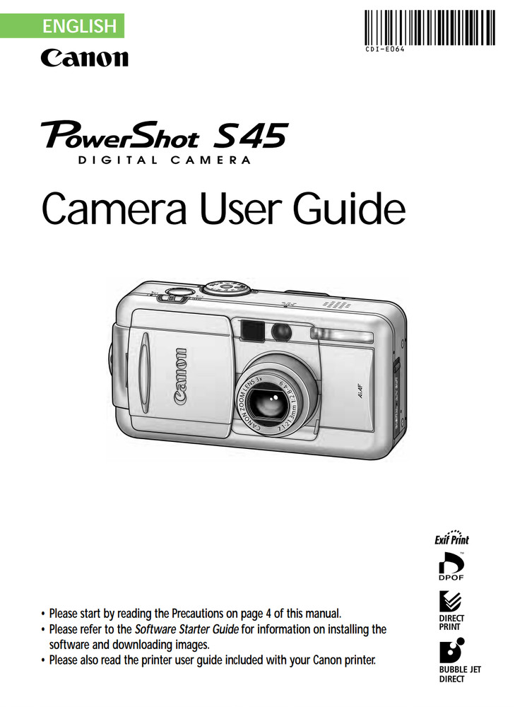 Canon POWERSHOT S45 DIGITAL Camera User Owner Instruction Manual