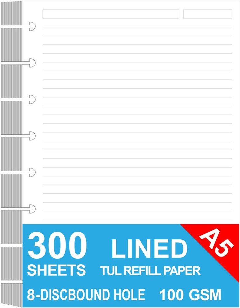 Junior Size Discbound Refill Paper - 8 Discs 300 Sheets, Clear,White