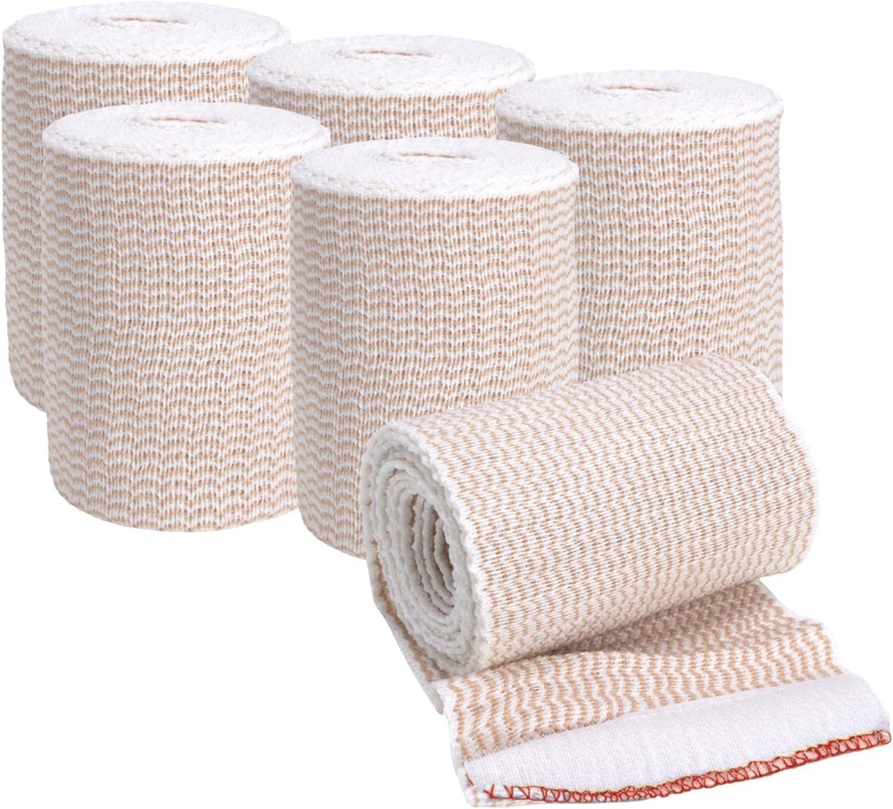 Elastic Bandage Wrap, 3 in x 15 ft, Stretch, Hook & Loop, Reusable, 6 Pack