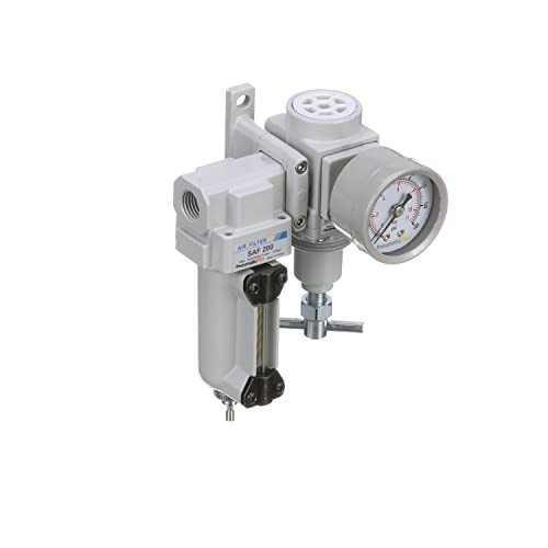 Mini Compressed Air Filter Regulator Combo 1/4" NPT - T-Handle, Metal Bowl, Gaug