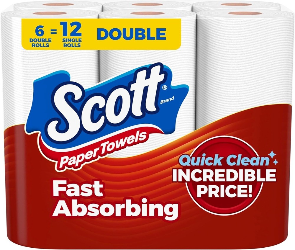 Scott Paper Towels,  6 Double Rolls = 12 Regular Rolls (108 Sheets Per Roll)