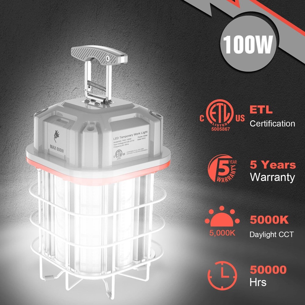 ETL 100W LED Temporary Work Light Linkable Construction High Bay Light 100-277V