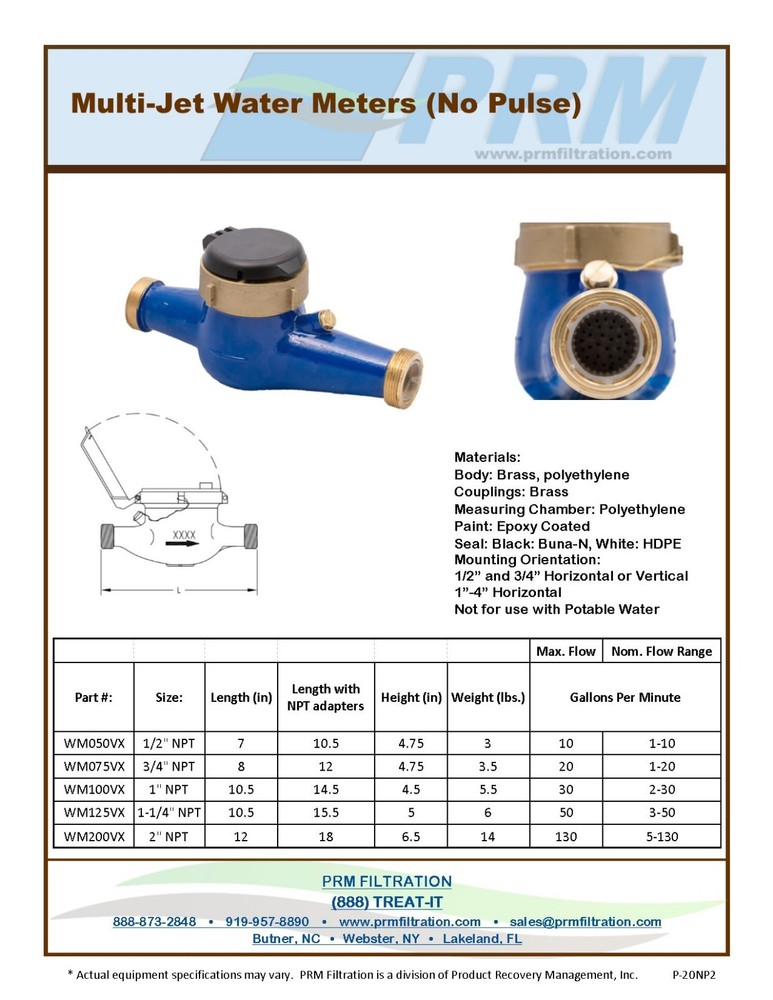 New PRM 2" NPT Multi-Jet Cold Water Meter – Industrial Quality
