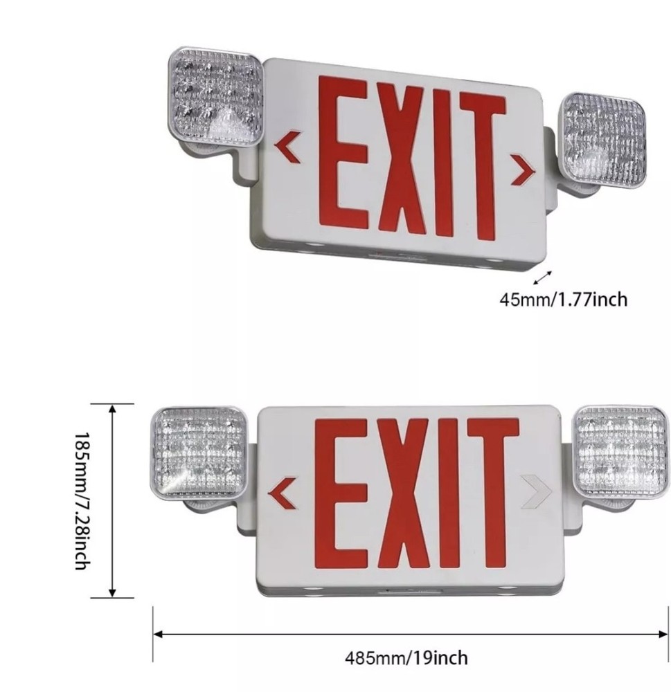 LED Exit Sign Emergency Combo Light with Adjustable Two Head Battery