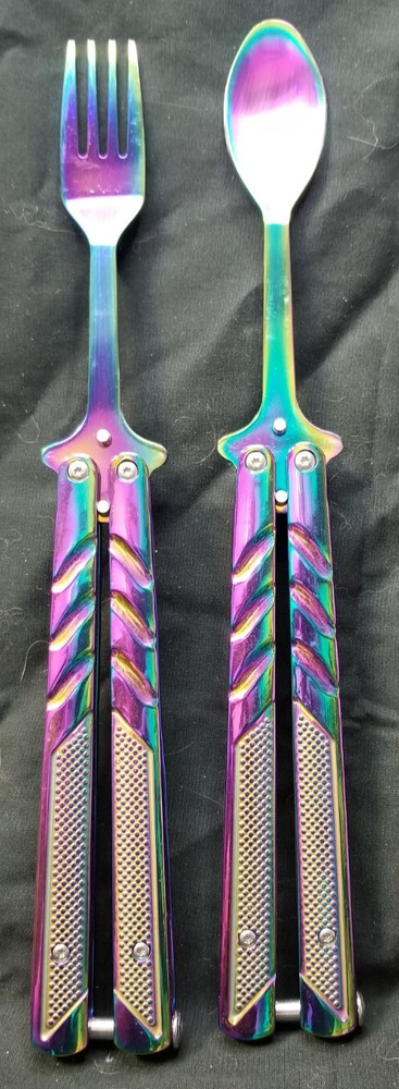 Vudwson 2 Pack Butterfly Fork & Spoon Set Rainbow