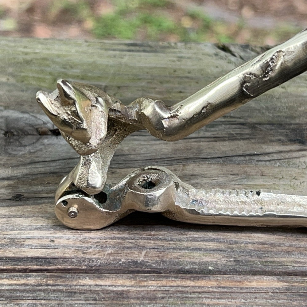 Vintage Nut Cracker SOLID BRASS Squirrel on Log for Hazel Nuts or Small Nuts