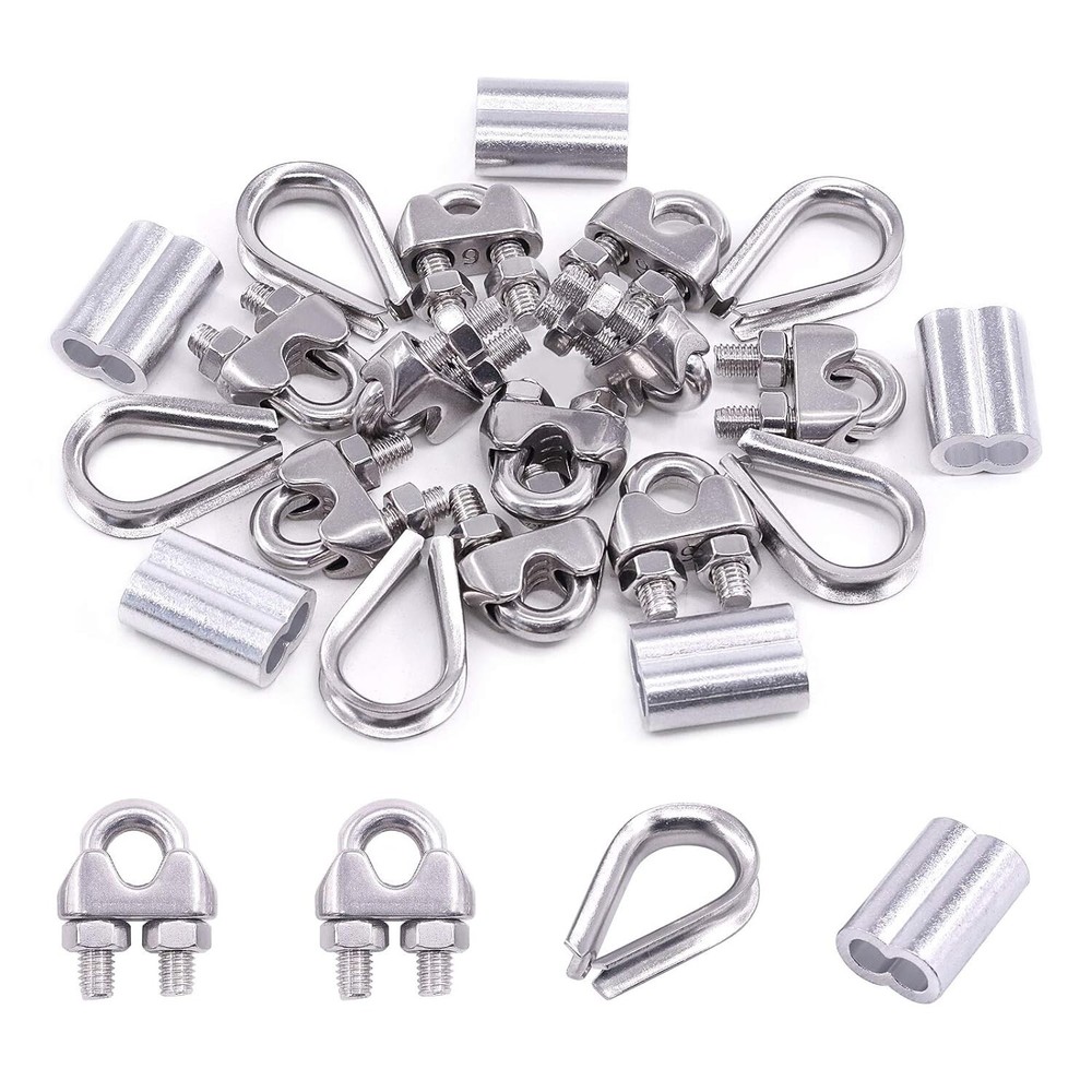 Premium Versatile Wire Rope Accessory Set - Cable Clip - Thimble - Crimping Loop