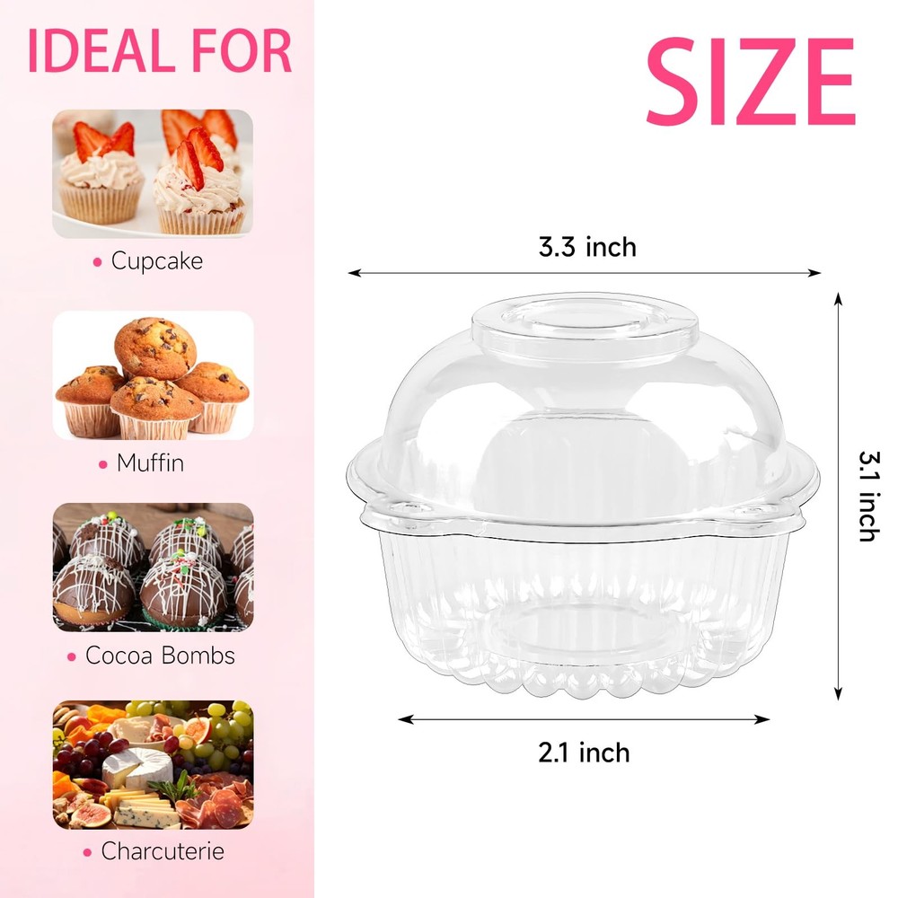 100 Pack Individual Cupcake Containers Clear Plastic Cupcake Holders Cupcakes