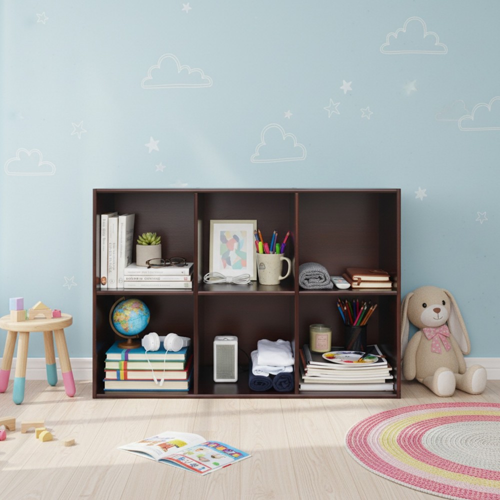 Solid Wood Bookcase Brown Floor Bookshelf Cube Storage Organizer Storage Shelves