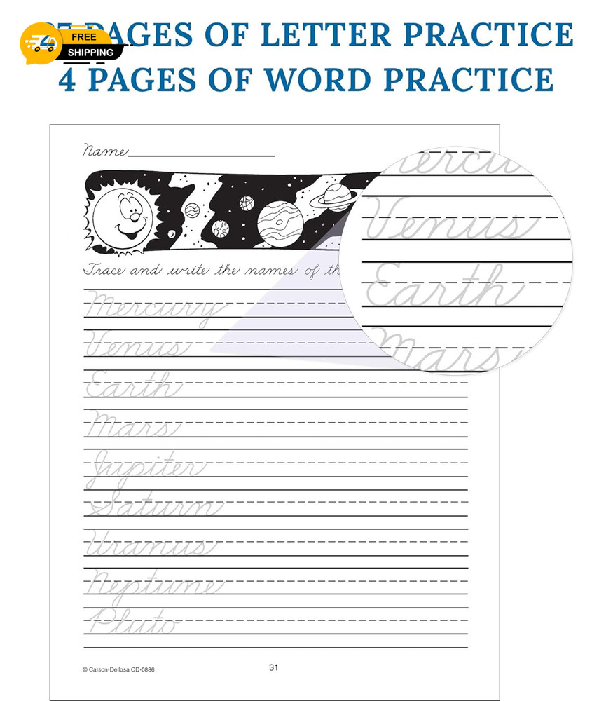 Carson Dellosa Beginning Cursive Handwriting Workbook, Traditional Writing Book