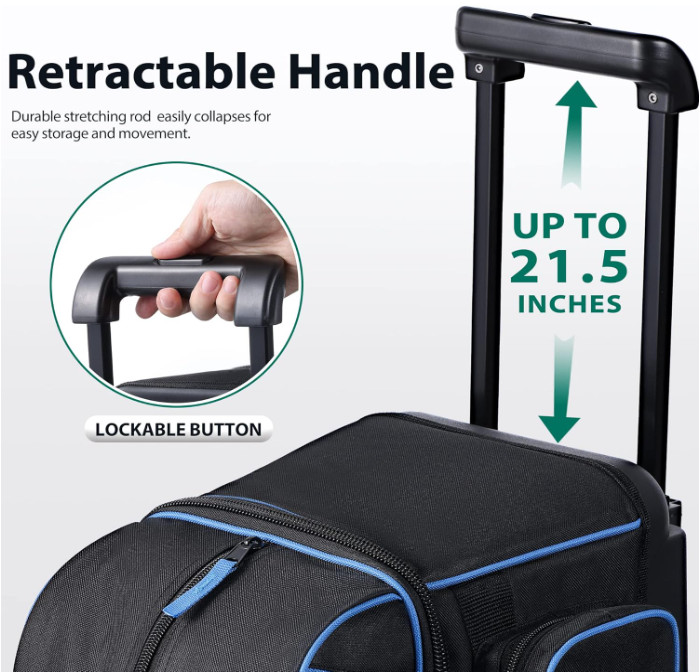 Double Roller Bowling Bag w/ Shoe Compartment (M15), Pocket, 40" Handle