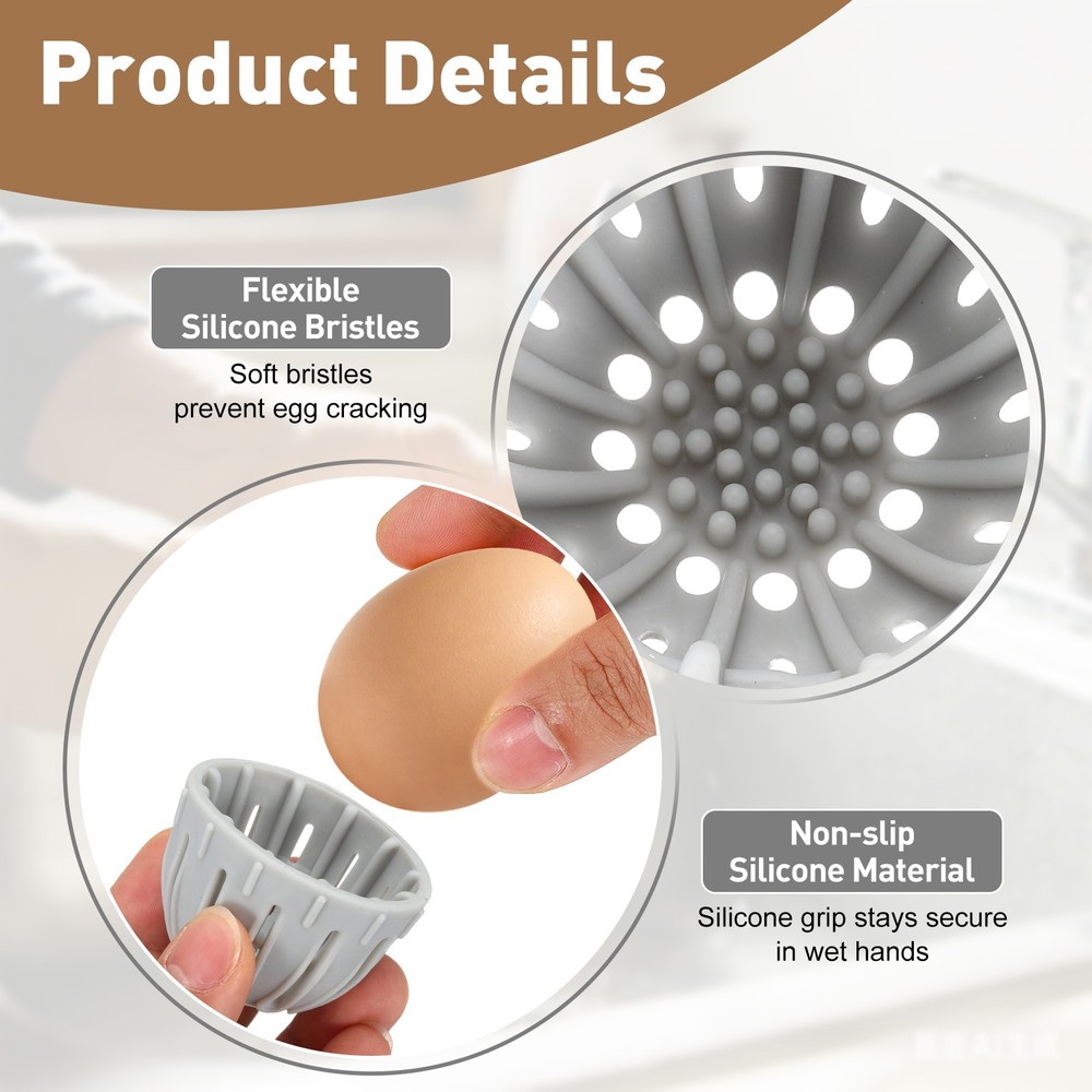 Egg Cleaning Brush Silicone Egg Washer Rotating Scrubber Tools Gray