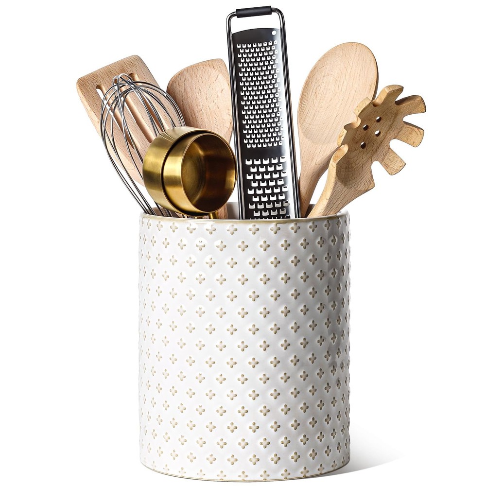 Utensil Holder for Kitchen Counter - 7.1" Large Ceramic Kitchen Utensil Holde...
