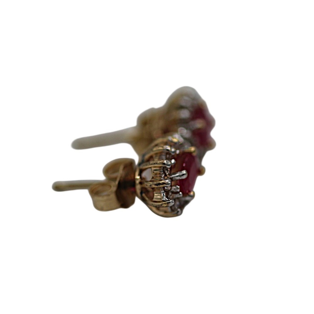 14K Yellow Gold Oval Natural Ruby and Diamond Stud Earrings