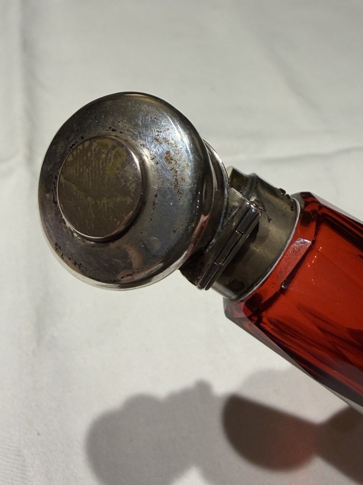 Victorian Ruby Red Glass Folding Double Scent Bottle Silver Mount