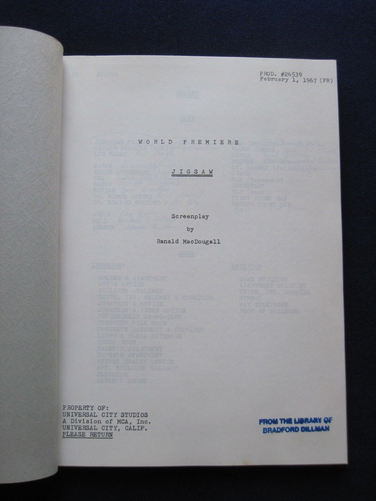 ORIGINAL Film SCRIPT for JIGSAW - BRADFORD DILLMAN'S Copy with His Notes