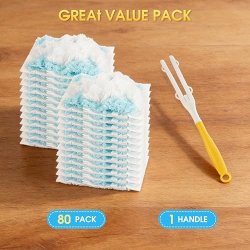 80 Count Disposable Duster Refills for Swiffer with 1 Handle, Microfiber