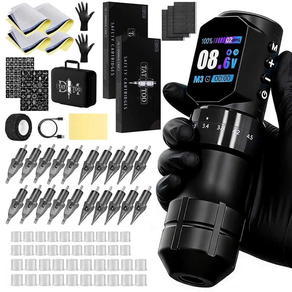 Tattoo Machine Kit Professional Adjustable Stroke Wireless Coreless Brushless