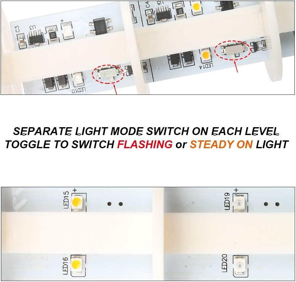 Led Signal Tower Stack Lights, 2 Layer/with Buzzer, RED/YELLOW AC 110-220V