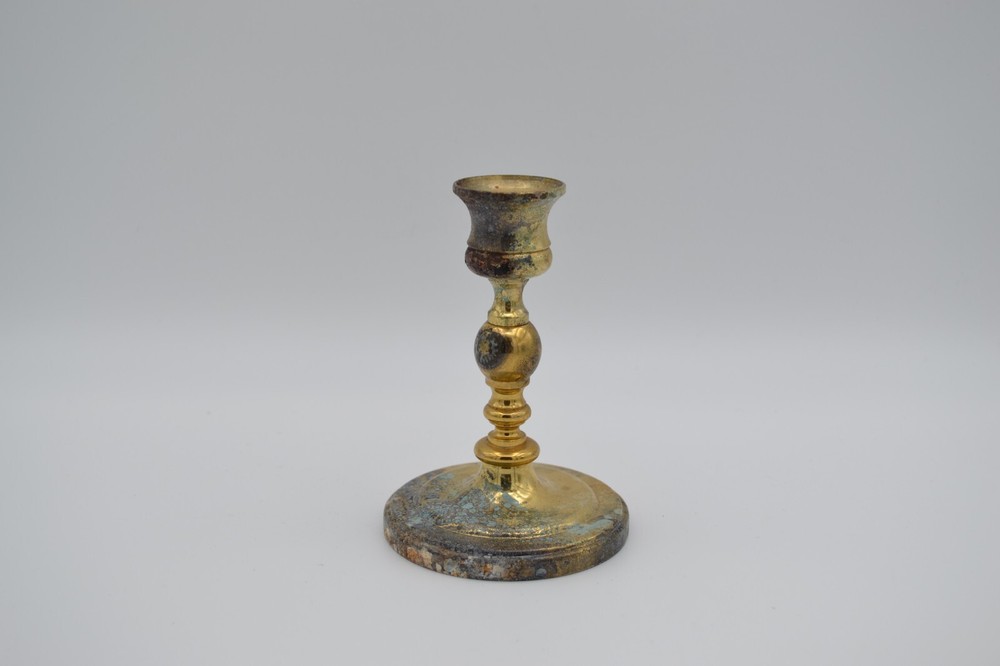 Vintage Brass Tarnished Worn Candlestick Holder