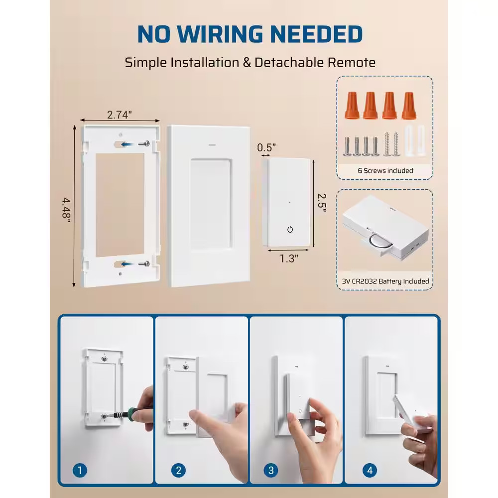 125-Volt 3 Way Wireless Remote Control Light Switch and Receiver Kit with Magnet