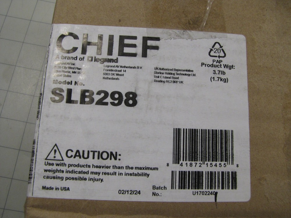 Chief SLB298 Projector Interface Bracket Black NEW
