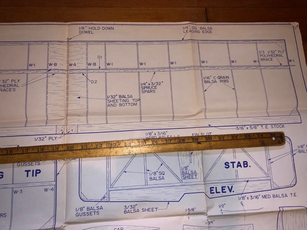 Original Watts Up Model Airplane Blueprint Plan - 39" x 30"