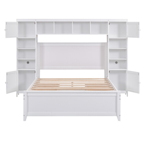 Solid Wood Platform Bed Frames with Storage Drawers All-in-One Cabinet and Shelf
