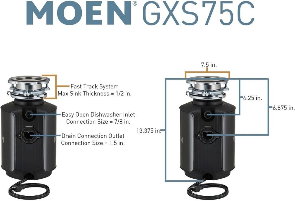 Moen Host Series 3/4 HP Continuous Feed Garbage Disposal, GXS75C