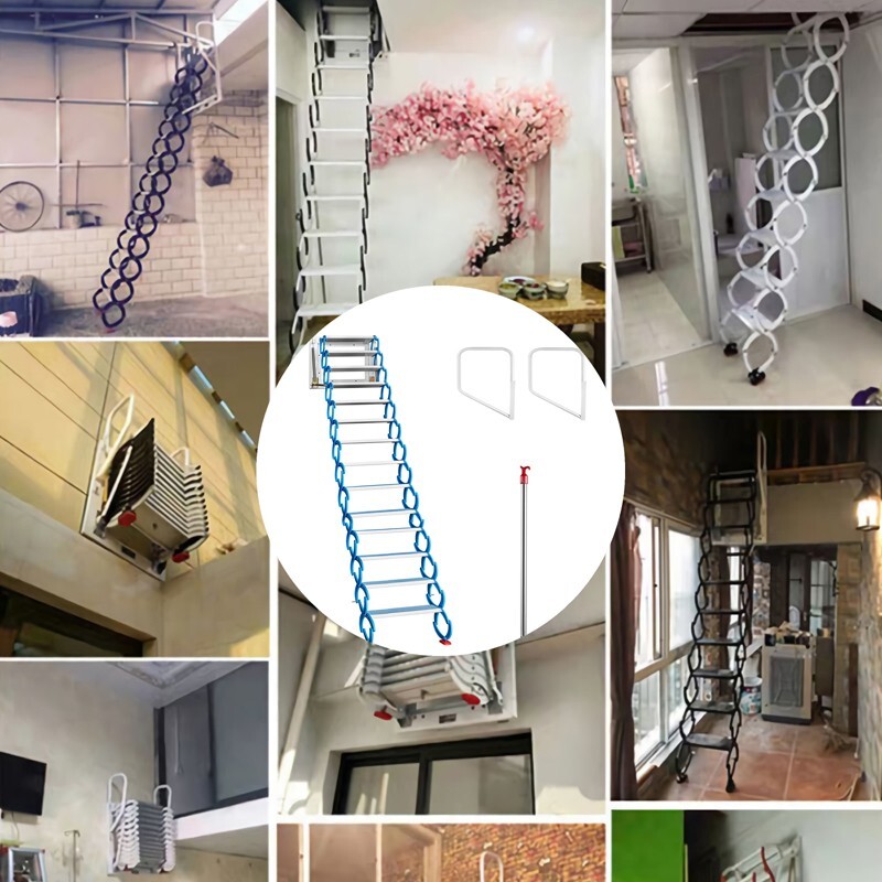 Wall Mounted Folding Ladder Attic Steps Pull Down Folding Stairs 14 Steps Telesc
