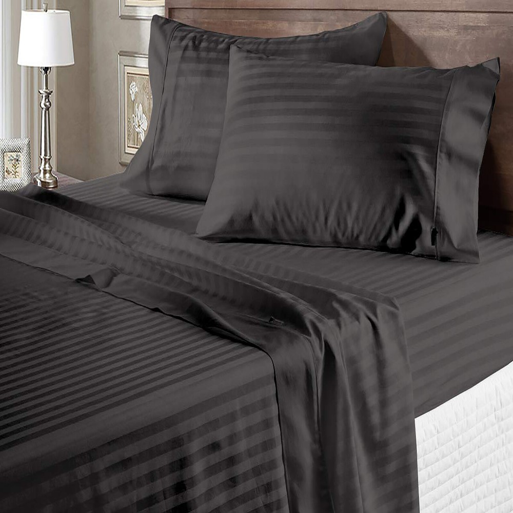 Branded Bedding Sheets Egyptian Cotton US Sizes Select Pocket Gray Stripes