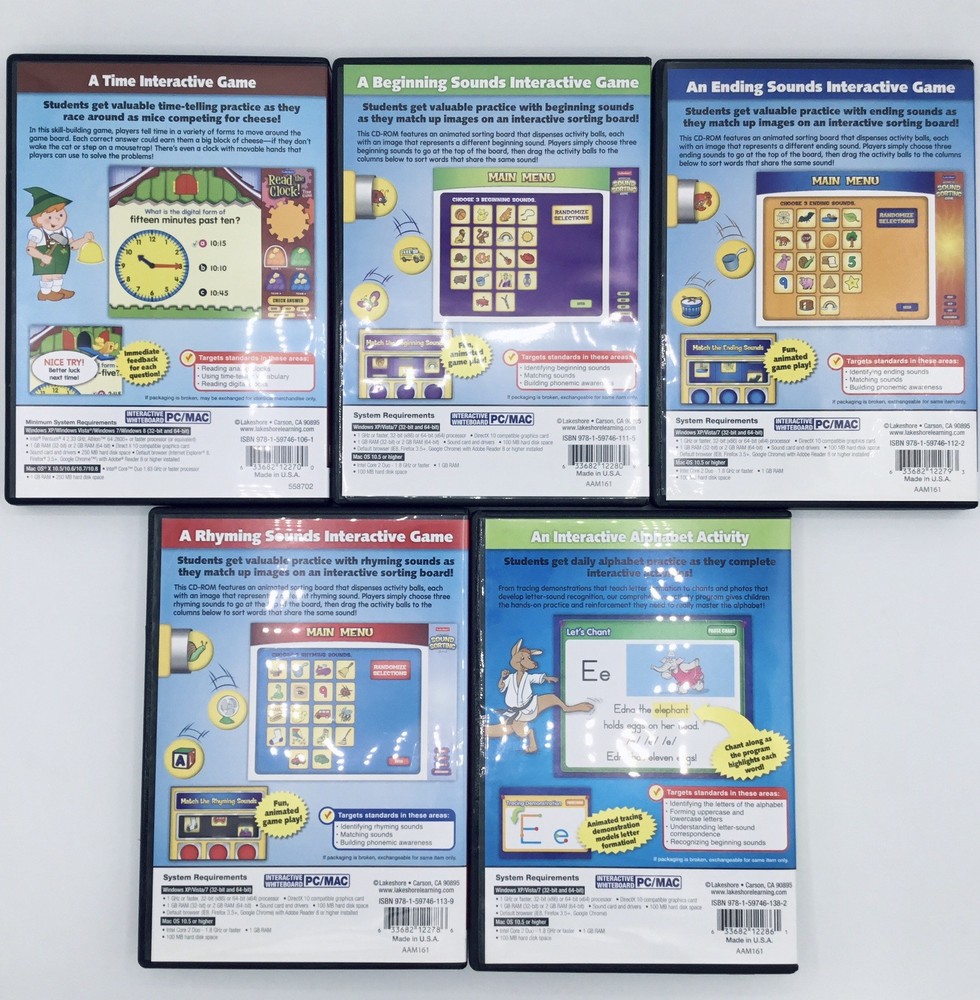 Lot of 5- iLakeshore Interactive WHITEBOARD learning Software PC/MAC- PreK-3rd