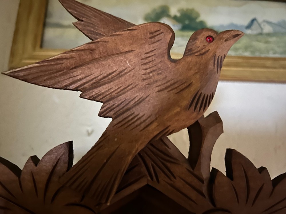 German black forest cuckoo clock 3 bird carving working
