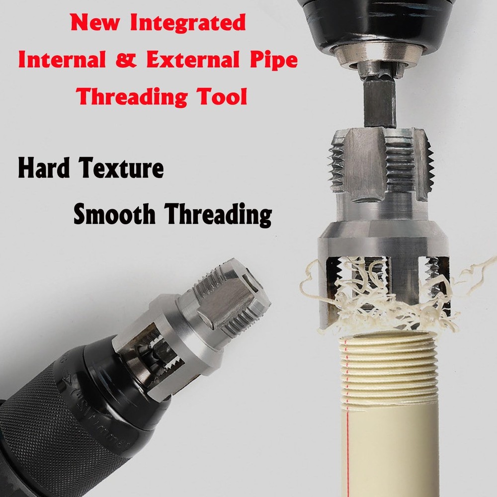 3PCS PVC Pipe Threader Kit 1/2 3/4 1 Inch NPT Drill Compatible Threading Tool