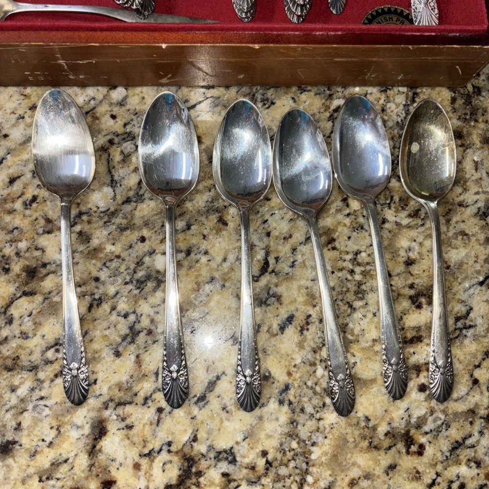 Crown Silver plate Flatware Set With Wood Case 40 Piece